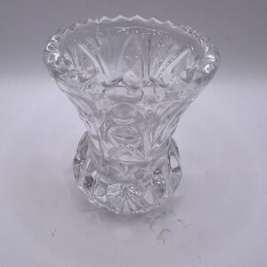 Vtg Clear Cut Glass Toothpick Holder or Salt Cellar - Scalloped Sawtooth Top
